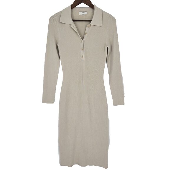 Babaton Ribbed Bodycon Midi Dress Medium Minimalist Preppy Classic - Picture 1 of 7